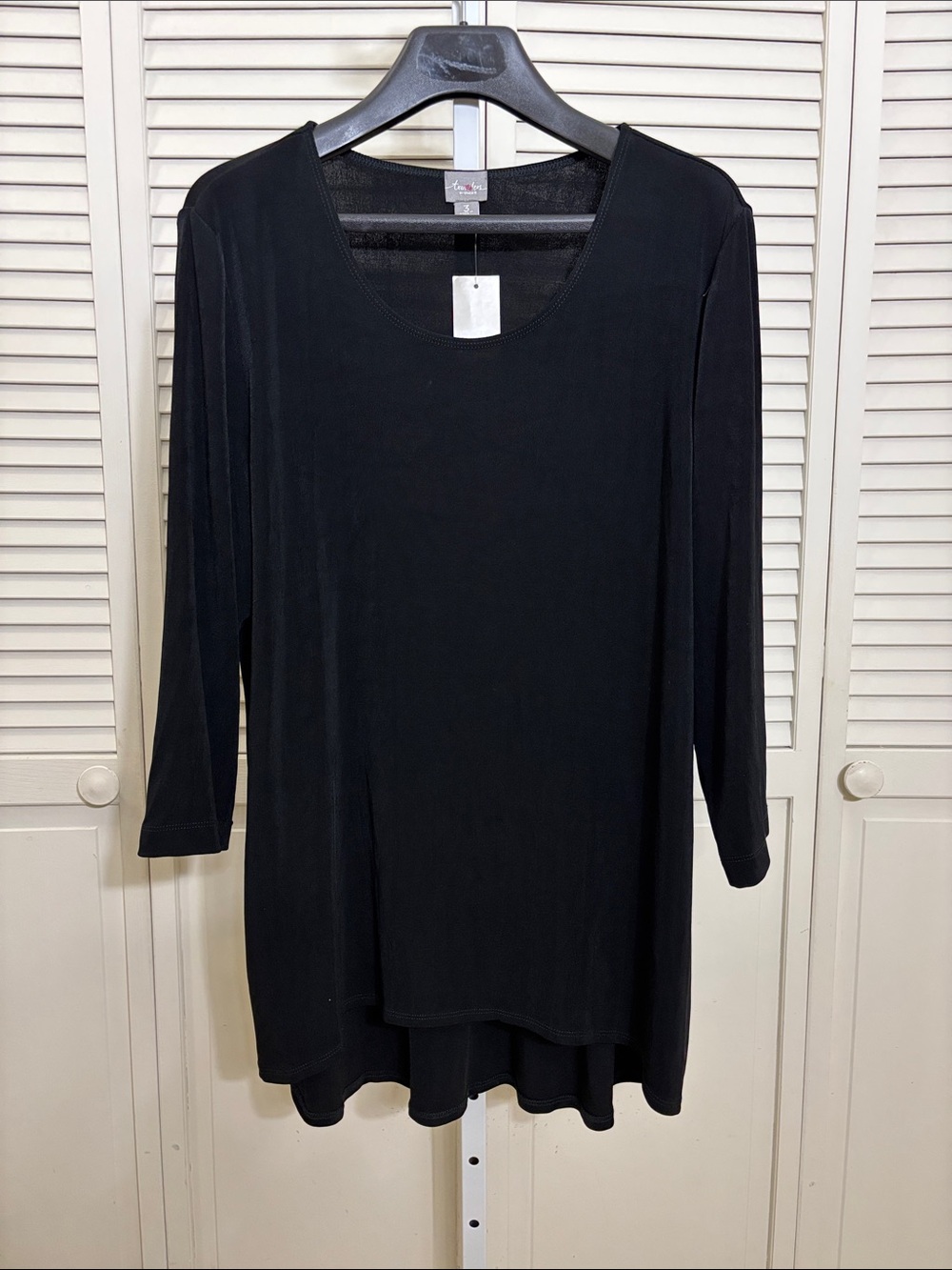 NWT Chico's Black Scoop Neck Luna Tunic Top 3/4 Quarter Sleeves XL
